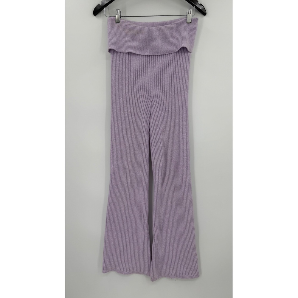 Aerie Lavender Ribbed Knit Flare Lounge Pants Foldover Waist Purple M
